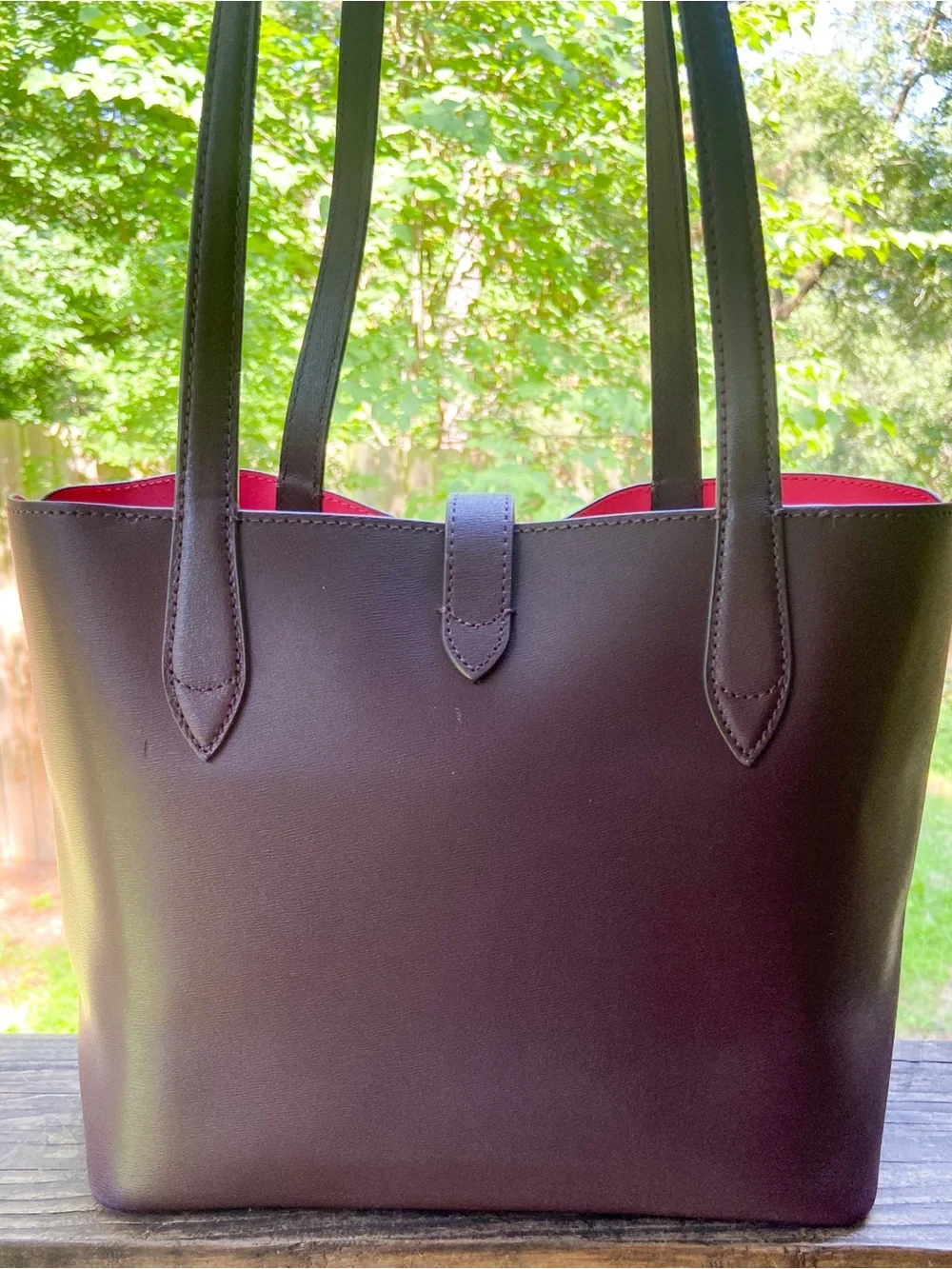 Kate Spade Kaci Small Leather Chocolate Cherry Tote with Clover Turn-Lock